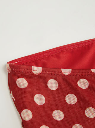 Mesh Halter Neckline Polka Dot Ruched Midi Dress