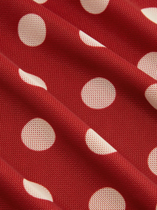 Mesh Halter Neckline Polka Dot Ruched Midi Dress