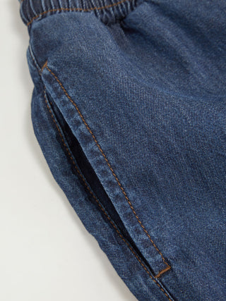 Denim Mid Rise Drawstring Ruched Wide Leg Jeans