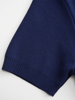 Knit Collar Colorblock Metal Button Short Sleeve Top