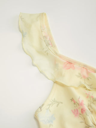 Mesh Floral Graphic V-neck Knotted Mermaid Maxi Dress