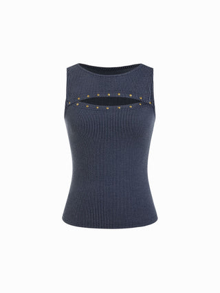 Textured Striped Cut Out Metal Detail Tank Top