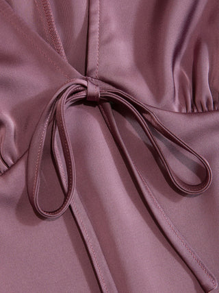 Satin V-Neck Ruched Bowknot Tank Blouse