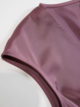 Satin V-Neck Ruched Bowknot Tank Blouse