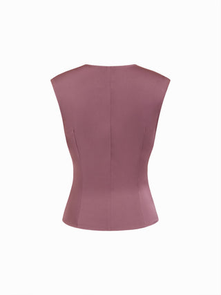 Satin V-Neck Ruched Bowknot Tank Blouse