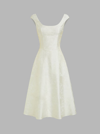 Jacquard Floral Square Neck Textured Flared Midi Dress