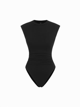 Ruched Round Neck Sleeveless Bodysuit