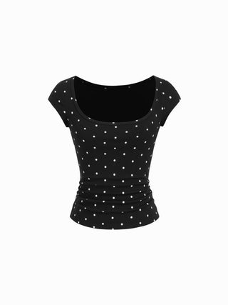 Scoop Neckline Ruched Cap Sleeve Top
