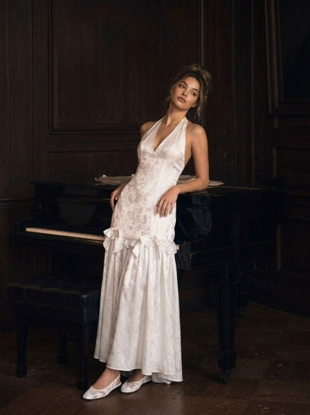 Summer Dress Summer Dresses Flowy Dresses Silky Soft Floral Satin Jacquard Satin Halter Neckline Bowknot Mermaid Maxi Dress For Party/Clubbing Wedding