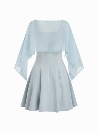 Chiffon Lace Trim Cape & Square Neck Flared Mini Dress Set