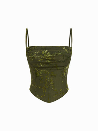 Mesh Abstract Ruched Corset Crop Cami Top