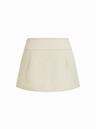 Cotton-blend Mid Rise Pleated Metal Detail Mini Skirt