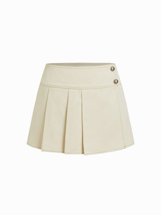 Cotton-blend Mid Rise Pleated Metal Detail Mini Skirt