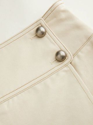 Cotton-blend Mid Rise Pleated Metal Detail Mini Skirt