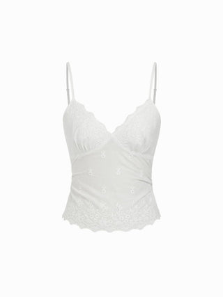 V Neck Cami Top with Lace Trim