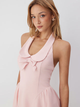 Sailor Collar Bow Front Cinched Waist Mini Dress