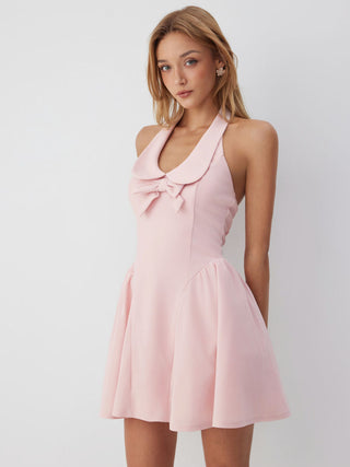 Sailor Collar Bow Front Cinched Waist Mini Dress