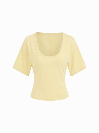 Cotton-blend U-neckline Short Bell Sleeve Tee