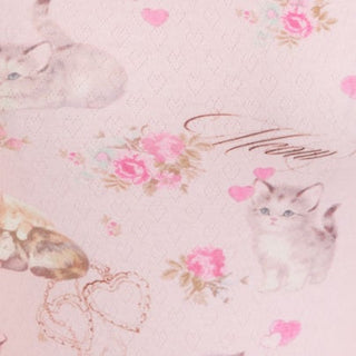 Cat & Floral Graphic Jacquard Puff Sleeve Tee