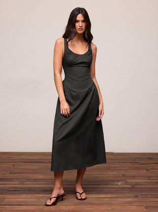 Cotton Scoop Neckline A-line Midi Dress