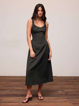 Cotton Scoop Neckline A-line Midi Dress