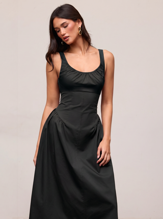 Cotton Scoop Neckline A-line Midi Dress