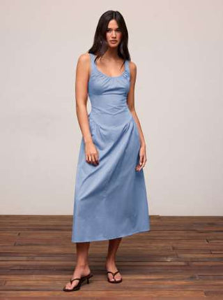 Cotton Scoop Neckline A-line Midi Dress