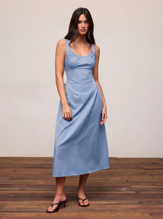 Cotton Scoop Neckline A-line Midi Dress