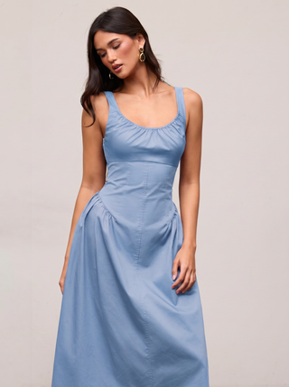 Cotton Scoop Neckline A-line Midi Dress