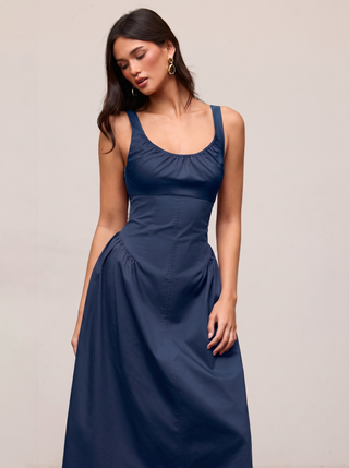 Cotton Scoop Neckline A-line Midi Dress