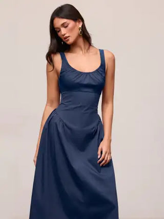 Cotton Scoop Neckline A-line Midi Dress