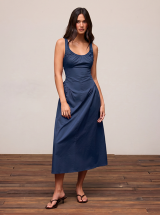 Cotton Scoop Neckline A-line Midi Dress