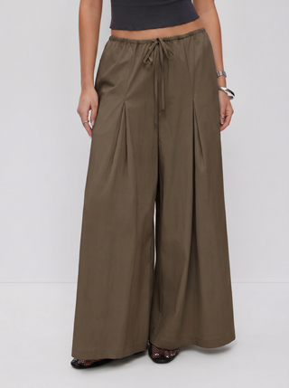 Cotton-blend Low Rise Drawstring Wide Leg Trousers