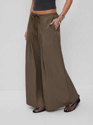Cotton-blend Low Rise Drawstring Wide Leg Trousers