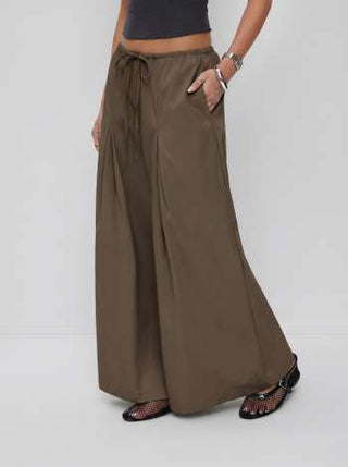 Cotton-blend Low Rise Drawstring Wide Leg Trousers