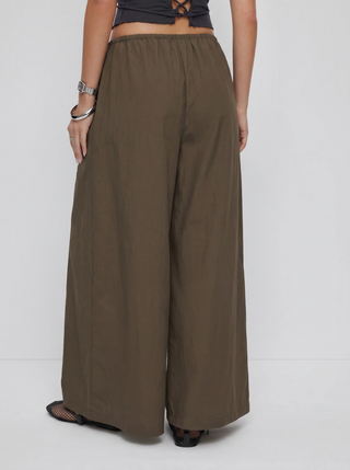 Cotton-blend Low Rise Drawstring Wide Leg Trousers