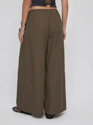 Cotton-blend Low Rise Drawstring Wide Leg Trousers