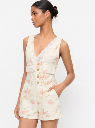 Denim V-Neck Button Front Metal Detail Jumpsuit