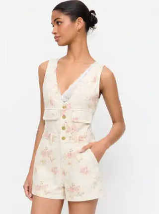 Denim V-Neck Button Front Metal Detail Jumpsuit