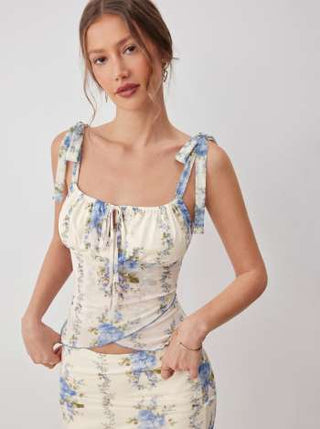 Mesh Mesh Floral Bowknot Cami Top & Mid Rise Maxi Skirt Set For Vacation