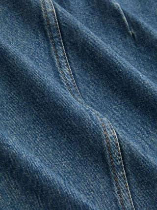 Denim Low Rise Washed Buckle Metal Detail Pencil Mini Skirt