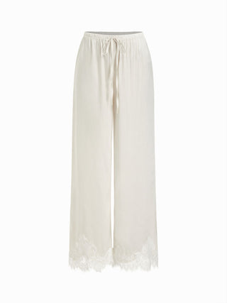 Satin Lace Floral Cami Top & Mid Rise Wide Leg Trousers Loungewear Set