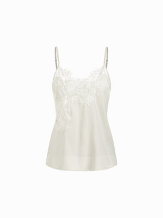 Satin Lace Floral Cami Top & Mid Rise Wide Leg Trousers Loungewear Set