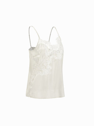 Satin Lace Floral Cami Top & Mid Rise Wide Leg Trousers Loungewear Set