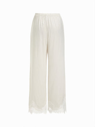 Satin Lace Floral Cami Top & Mid Rise Wide Leg Trousers Loungewear Set