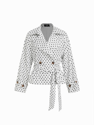 Cotton-blend Collar Long Sleeve Belted Crop Windbreaker