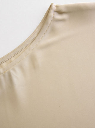 Satin Boat Neck Bell Sleeve Asymmetrical Blouse