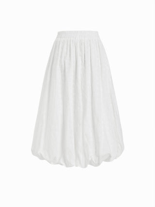 Lace Floral Middle Waist Bubble Midi Skirt