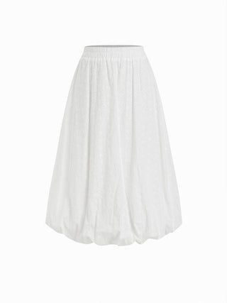 Lace Floral Middle Waist Bubble Midi Skirt