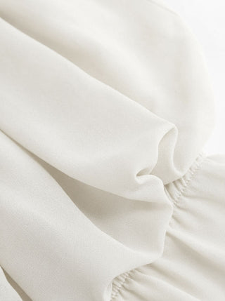 Chiffon Stand Collar Puff Sleeve Bowknot Drawstring Ruffle Romper